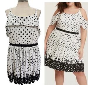 Torrid size 30 Disney Minnie Mouse Polka Dots n Bows Cold Shoulder Challis Dress
